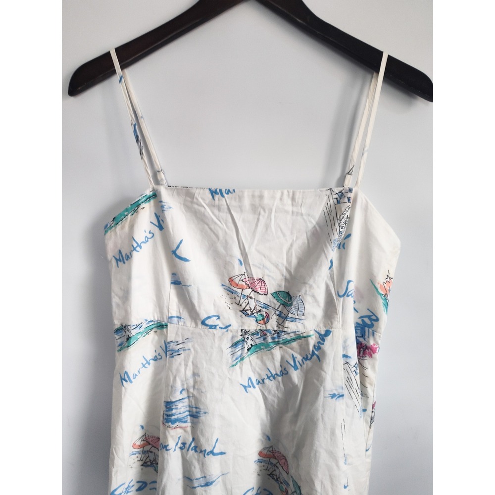 New Gap Dress Medium Fit & Flare Midi Vacationland White Spaghetti Strap Cotton - Picture 6 of 12